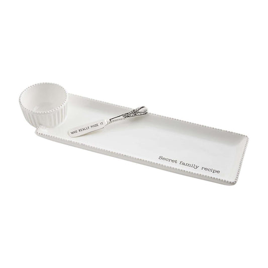 Secret Family Recipe Ceramic Tray and Dip Set with Metal Spreader - 15-in - Mellow Monkey
