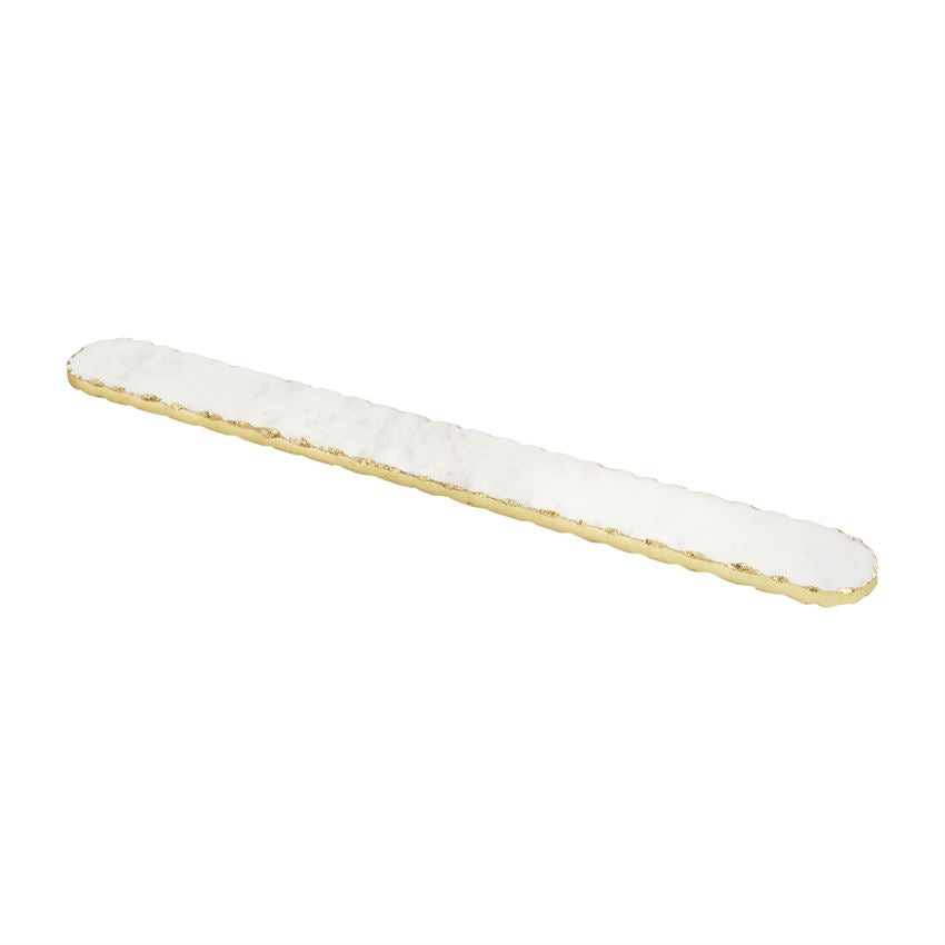Marble Long Narrow Cheese Charcuterie Board with Gold Raw Edge - 24-in - Mellow Monkey