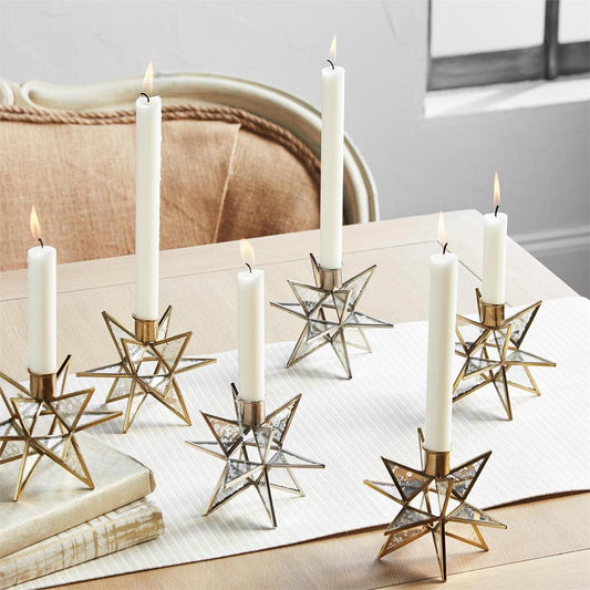 Star Metal and Mercury Glass Taper Candle Holder  4-1/2-in - Mellow Monkey