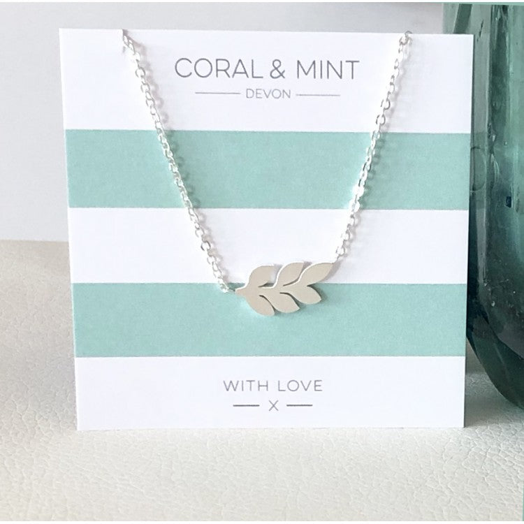 Coral and Mint - Silver Palm Leaf Necklace - Mellow Monkey