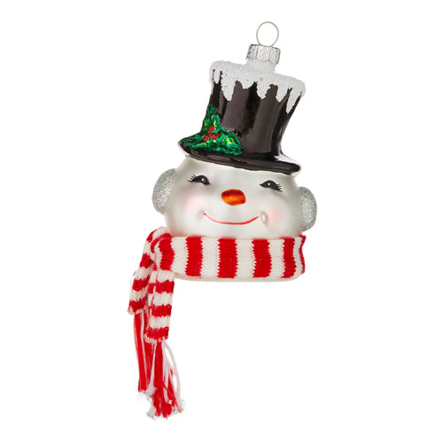 Snowman Head Glass Ornament - 4-in - Mellow Monkey