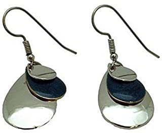 Silver Forest Blue Enamel Teardrop Shiny Silver Dangle Earrings - Mellow Monkey