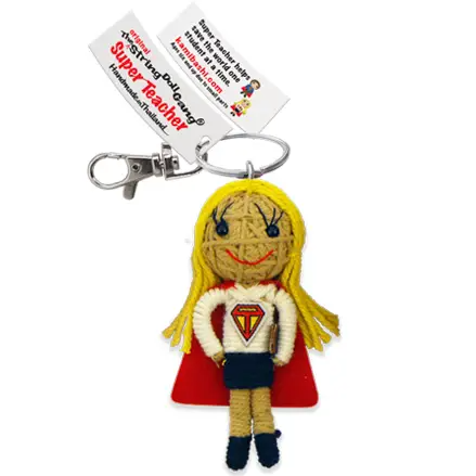 Super Teacher - Girl String Doll Keychain- 2 styles - 3-inches - Mellow Monkey
