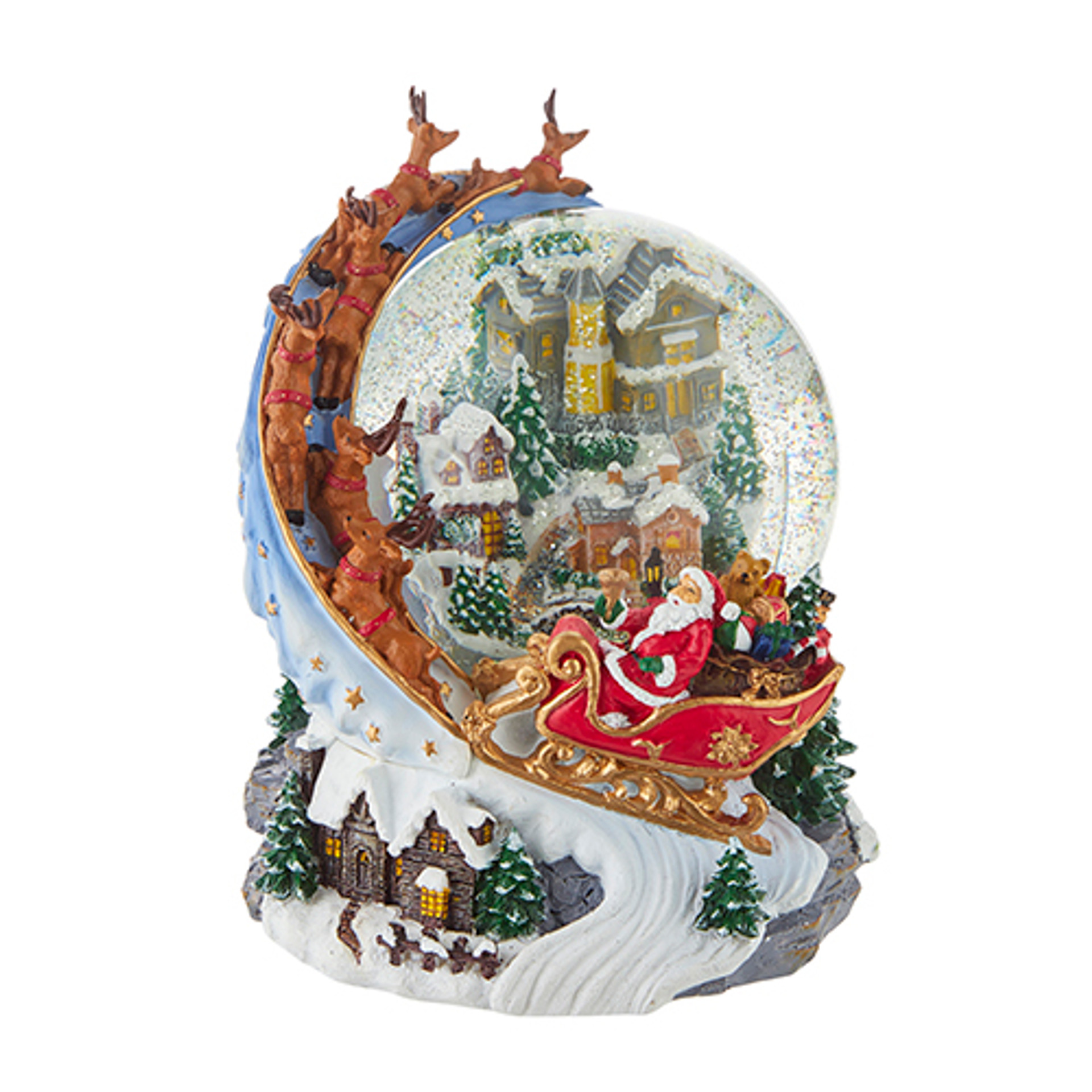 Santa Sleigh Lighted Glitter Globe - 7.5" - Mellow Monkey
