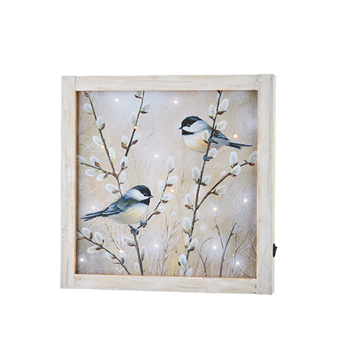 Chickadees w/ Mistletoe Light Print - 14" - Mellow Monkey