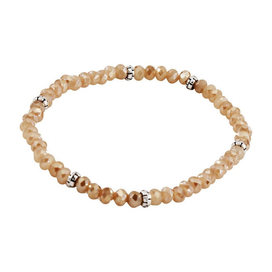 Mini Beaded Bracelet - Sand with Silver Accents - Mellow Monkey