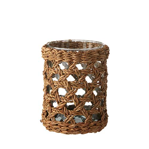 Seagrass Hurricane Basket With Glass Insert - 7.5-in - Mellow Monkey
