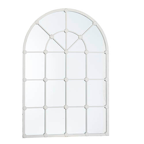Distressed White Arched Metal Windowpane Mirror - 53-1/4-in - Mellow Monkey