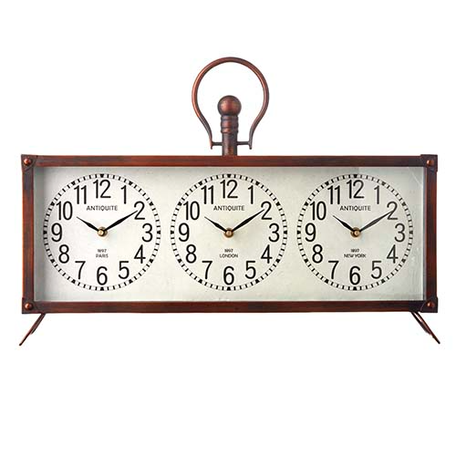 Horizontal Triple Time Zone Freestanding Clock - 22-in - Mellow Monkey