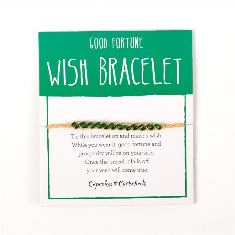 Good Fortune - Make a Wish Adjustable Wish Bracelet on Gift Card Unit - Lafite Grass/Glass Beads - Mellow Monkey