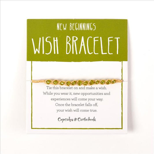 New Beginnings - Make a Wish Adjustable Wish Bracelet on Gift Card Unit - Lafite Grass/Glass Beads - Mellow Monkey
