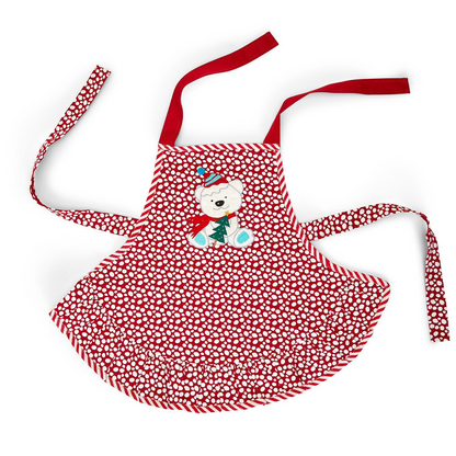 Holiday Chef Kid's Apron with Ruffle Trim, Applique and Embroidery Details - 3 Designs: Puppy, Reindeer, Polar Bear - Mellow Monkey