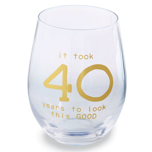 It Took 40 Years To Look This Good -  Stemless Wine Glass in Gift Box - Mellow Monkey