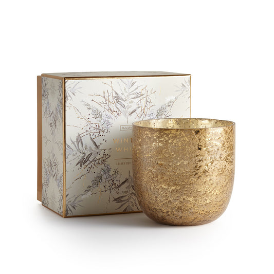 Winter White Large Luxe Sanded Mercury Glass Candle - Mellow Monkey