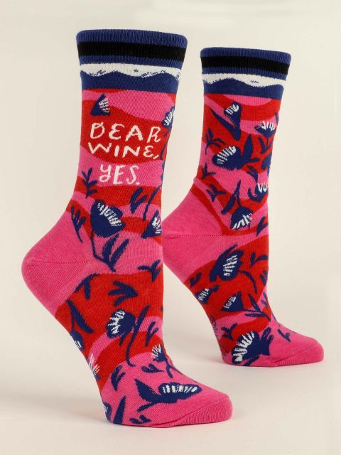 Dear Wine, Yes - Women's Crew Socks - Mellow Monkey