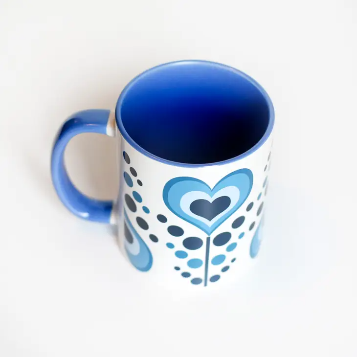 Mid Century Heart Flower Coffee Mug - Blue - Mellow Monkey