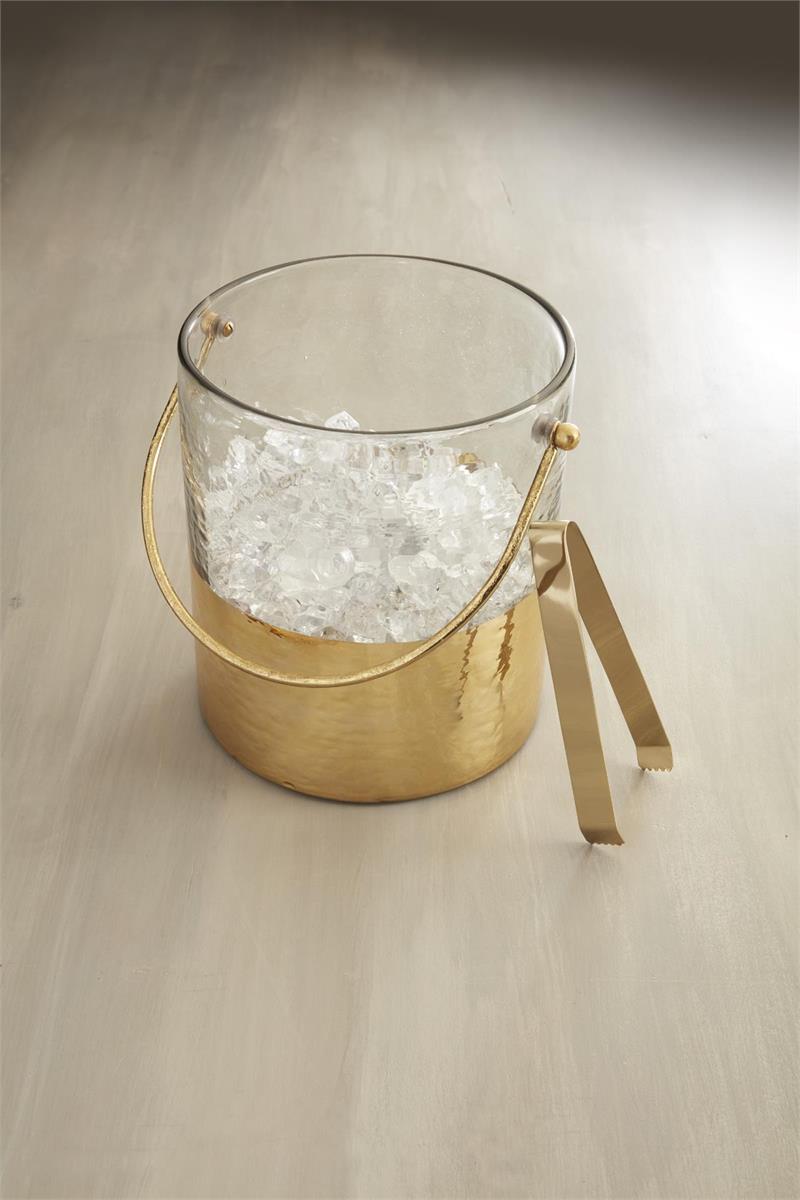 Gold Hammered Glass Ice Bucket with Tongs - Mellow Monkey