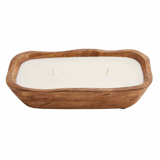 Large Mango Wood Bowl Double Wick Candle - Sandalwood - Mellow Monkey