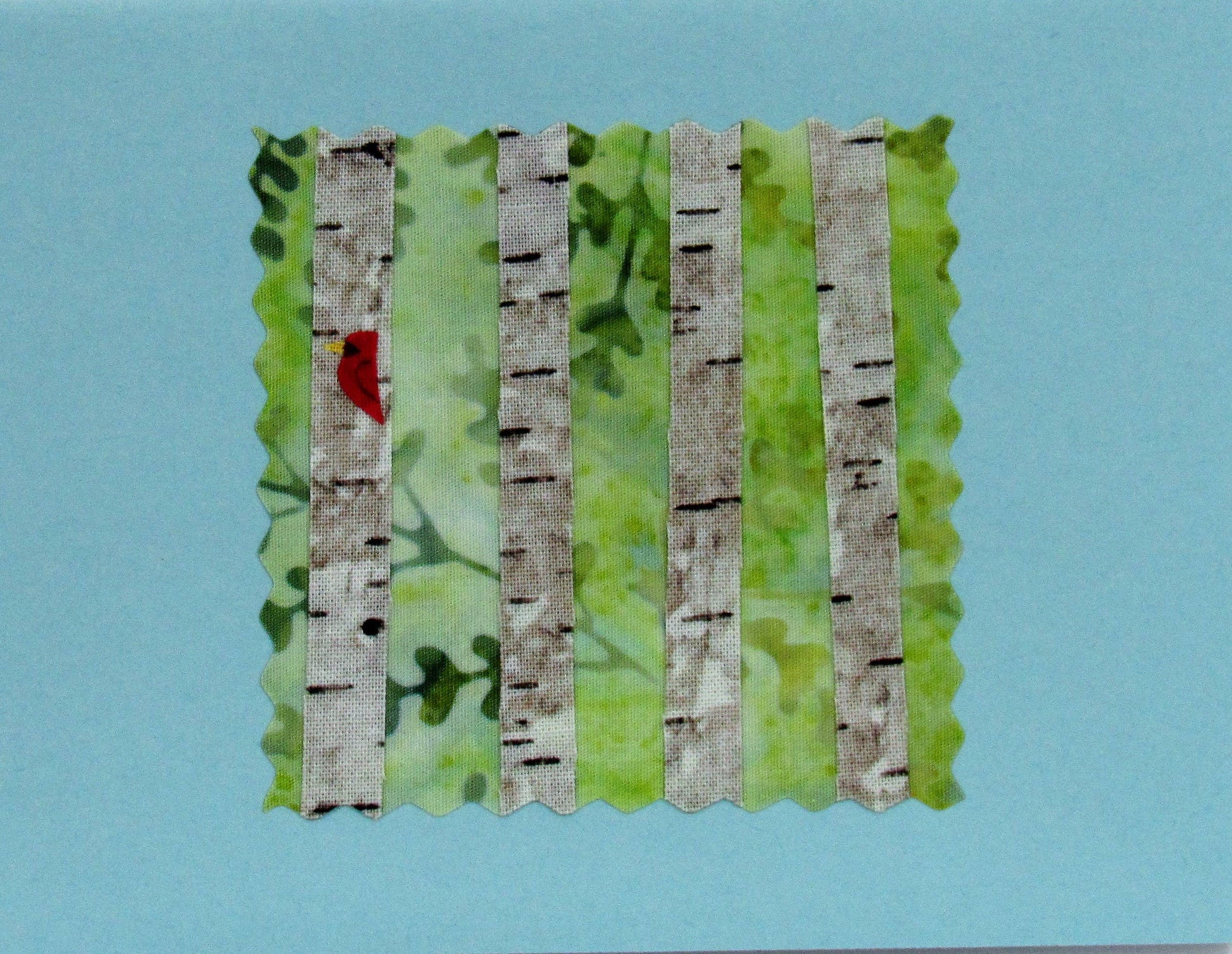 Birches Card - Hand Made Fabric and Paper Greeting Card - Mellow Monkey