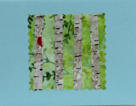Birches Card - Hand Made Fabric and Paper Greeting Card - Mellow Monkey