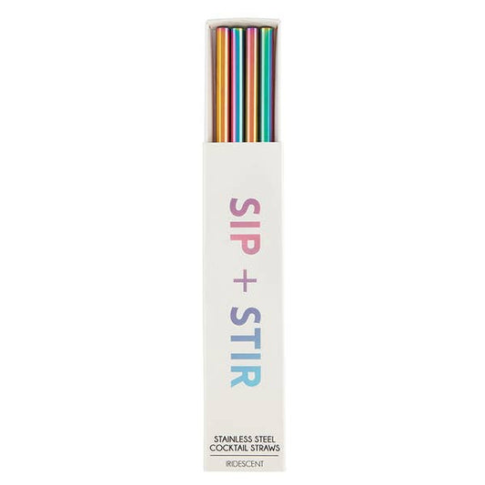 Sip and Stir Reusable Stainless Steel Cocktail Straws - Iridescent - 4 Pack - Mellow Monkey