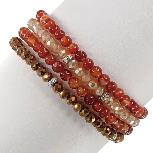 Mini Gemstone and Crystal Bracelet Set - Carnelian - Mellow Monkey