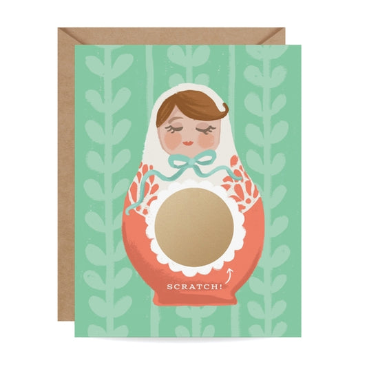 Nesting Doll - Scratch-Off Congratulations New Baby New Parent Greeting Card - Mellow Monkey