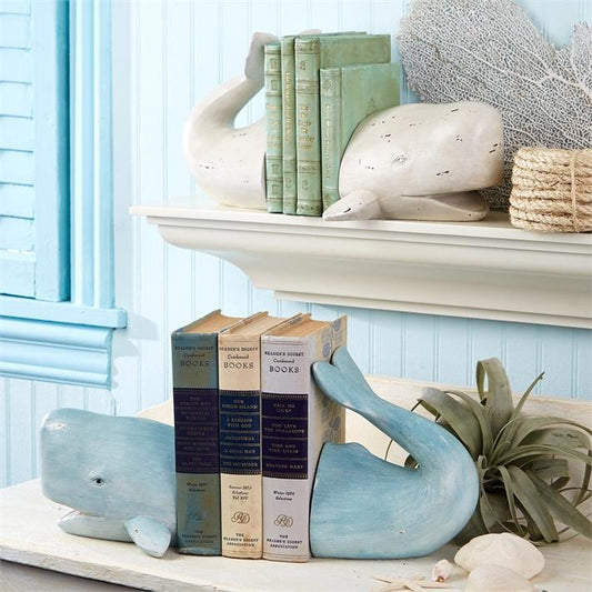 Whale Tale Bookend Set with Distressed Finish - 10-in - Mellow Monkey