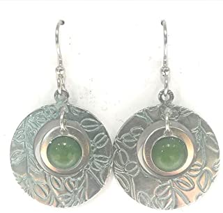 Silver Forest Jade Stone In Silver Textured Round Earrings - Mellow Monkey