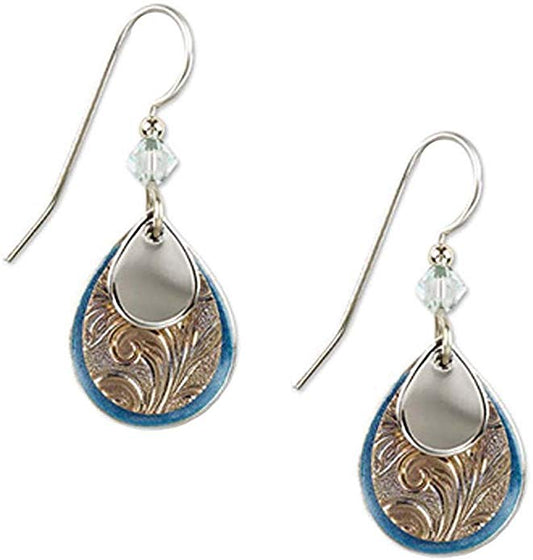 Silver Forest Silvertone and Blue Enamel Teardrop Layered Dangle Earrings - Mellow Monkey