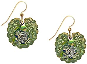 Silver Forest Frog on Leaf with Bead Drop Earrings NE-1753A - Mellow Monkey