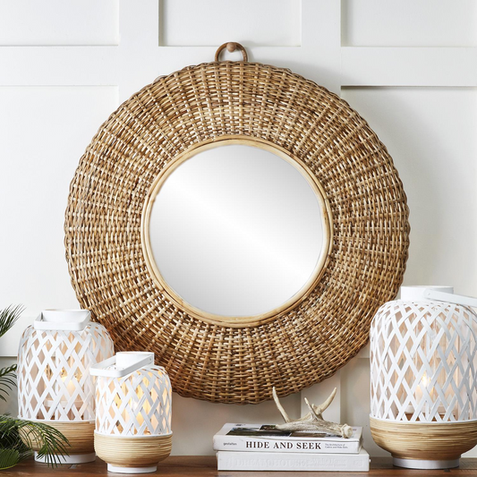 Woven Cane Hand-Crafted Wall Mirror - 30-in - Mellow Monkey