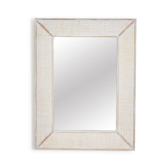 Biscayne Hand-Crafted Rattan Wall Mirror with Whitewash Finish - 20-1/4-in - Mellow Monkey