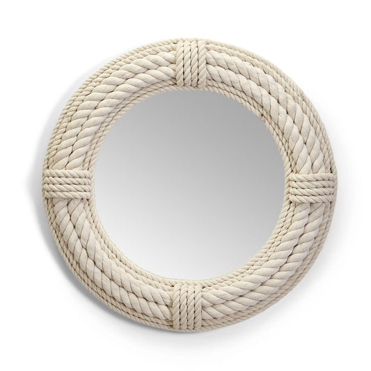 Coastal Reflections White Marine Rope Hand-Crafted Round Wall Mirror - 26-1/4-in - Mellow Monkey