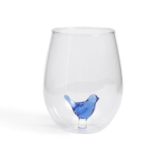 Blue Bird Stemless Wine Glass - 20-oz. - Mellow Monkey