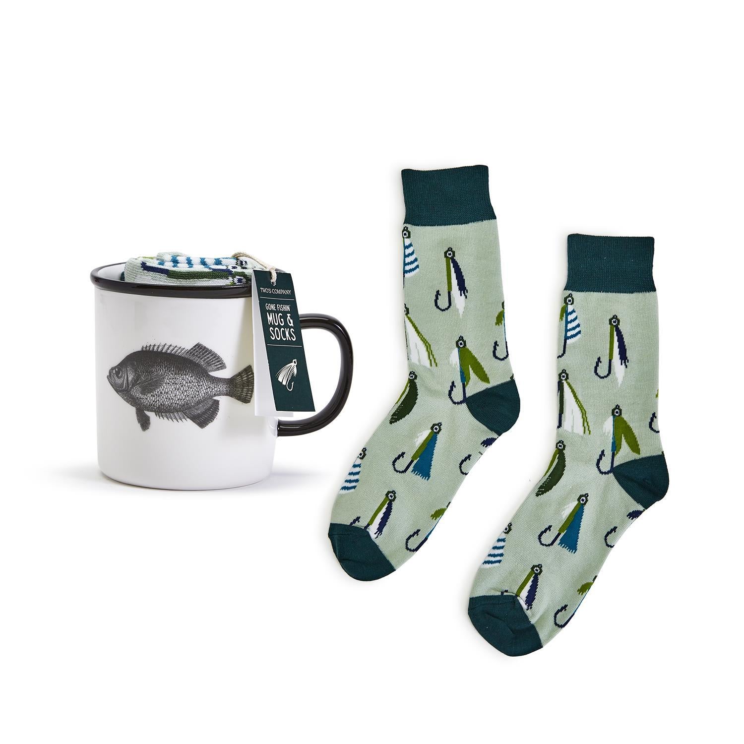 Gone Fishin' sock and mug set