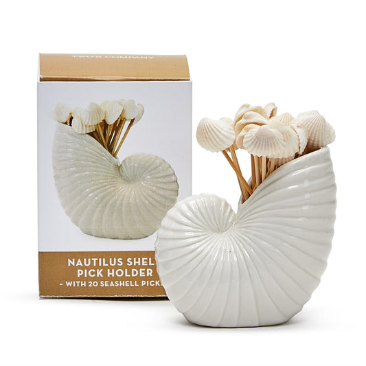 Nautilus Shell Tooth Pick Holder with 20 Seashell Picks in Gift Box - Mellow Monkey