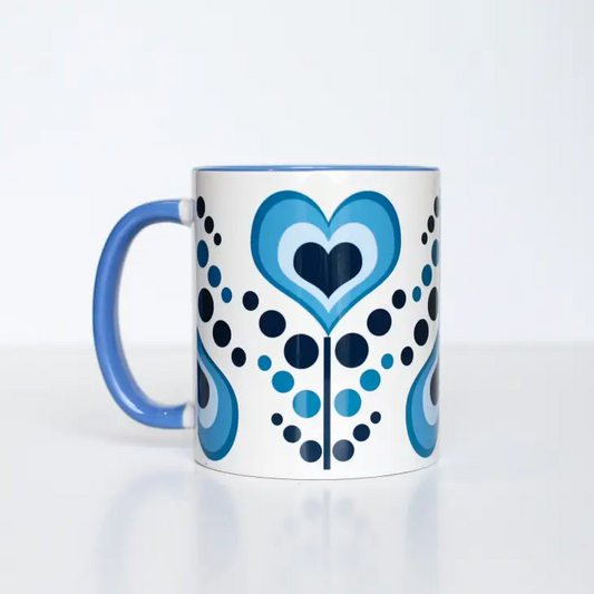 Mid Century Heart Flower Coffee Mug - Blue - Mellow Monkey