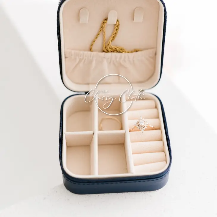 Mini Zippered Travel Jewelry Case - Navy - Mellow Monkey