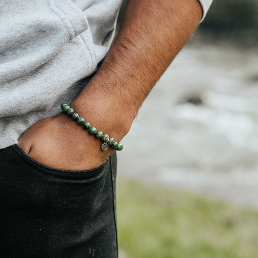 Lalitpur Ruby Zoisite Beaded Bracelet - Mellow Monkey