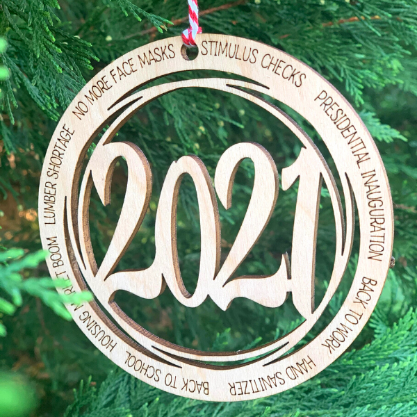 2021 Wood Cut-Out Commemorative Holiday Ornament - 3-1/2-in - Mellow Monkey