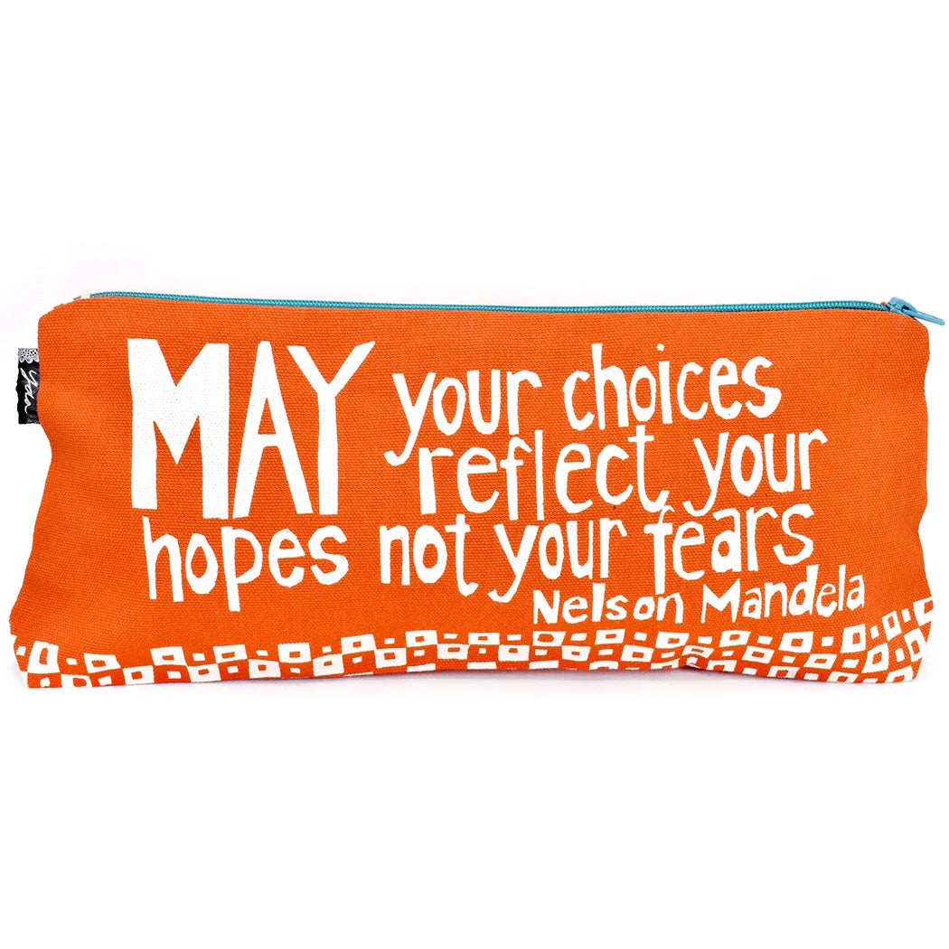 May Your Choices Reflect Your Hopes Not Your Fears (Nelson Mandela) - Zippered Purse Pouch - Orange 12-1/2-in - Mellow Monkey