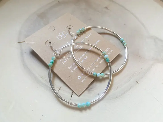 Silver Turquoise Gemstone Lightweight Hoop Earrings - Mellow Monkey