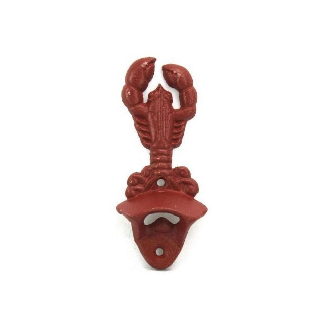 Rustic Red Cast Iron Wall Mounted Lobster Bottle Opener - 6" - Mellow Monkey