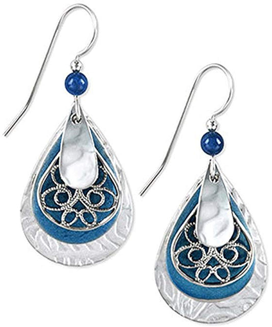 Silver Forest Blue & Silver Tone Teardrop Dangle Earrings - Mellow Monkey