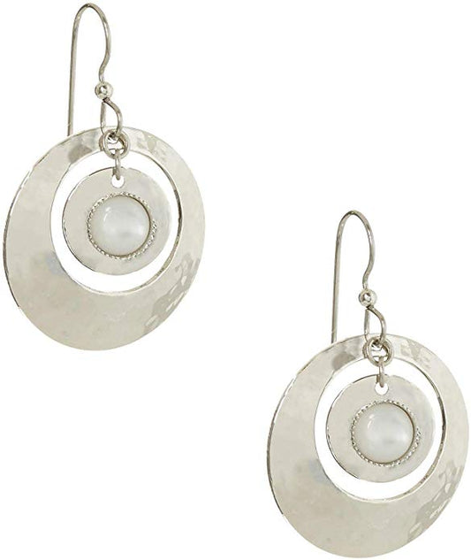 Silver Forest Hammered Ring White Center Earrings - Mellow Monkey