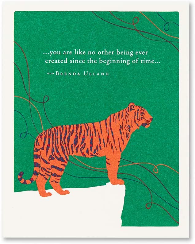 Positively Green Greeting Card - Birthday -“...you are like no other being ever created since the beginning of time...” by Brenda Ueland - Mellow Monkey