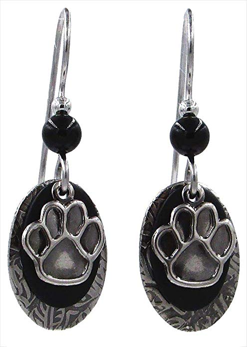 Silver and Black Paw Print Earrings - Mellow Monkey