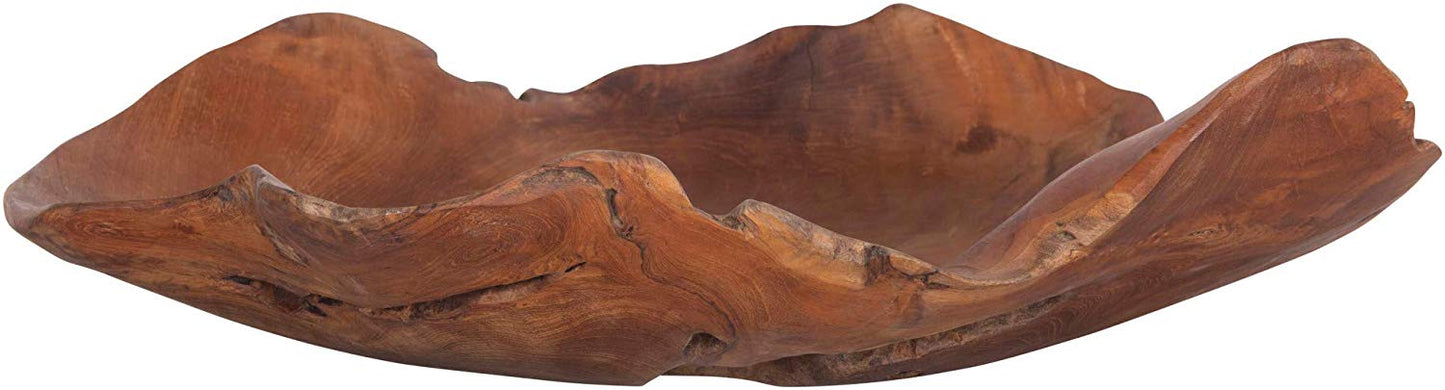 Decorative Hand-Carved Teak Wood Bowl - Brown - Mellow Monkey