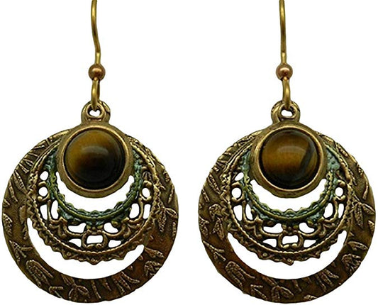 Silver Forest Earrings Tiger Eye On Circles - Mellow Monkey